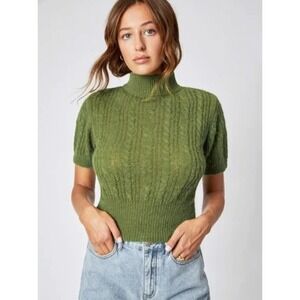 Cider Women's Knit Short Sleeve Mock‎ Neck Sweater Top Olive Green - 2XL